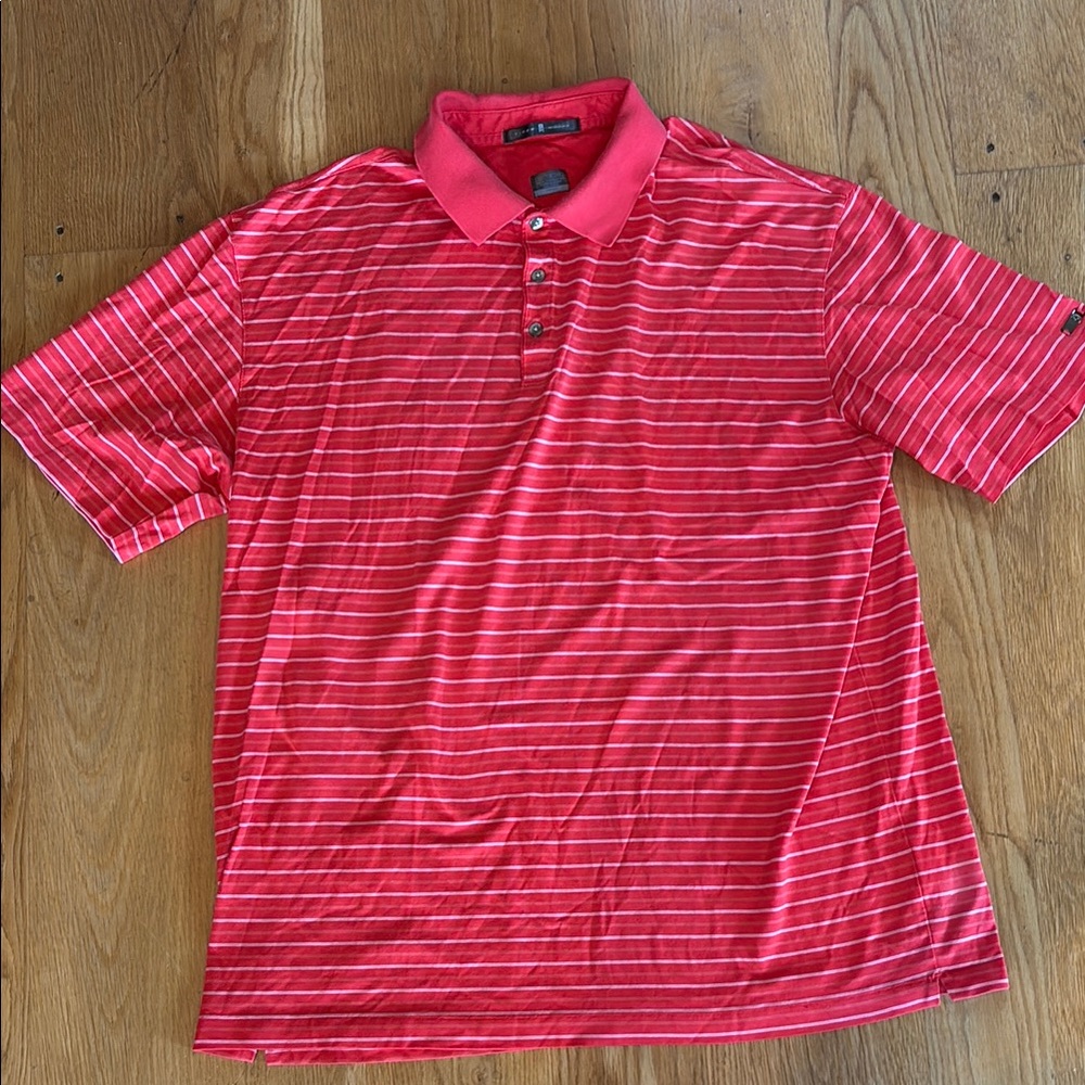 Tiger Woods Golf Polo, XXL, Orange/White Stripe